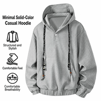 Sweat à capuche côtelé pour homme, coupe ample, style streetwear décontracté, manches longues, avec cordon de serrage et poche, printemps automne, vente en gros