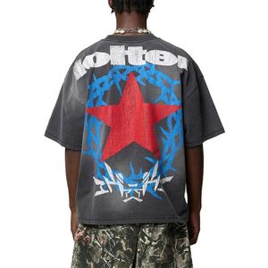Camiseta estampada con lavado ácido de gran tamaño de peso pesado personalizada para hombre Camiseta gráfica de punto de algodón 100% - Product Image 1