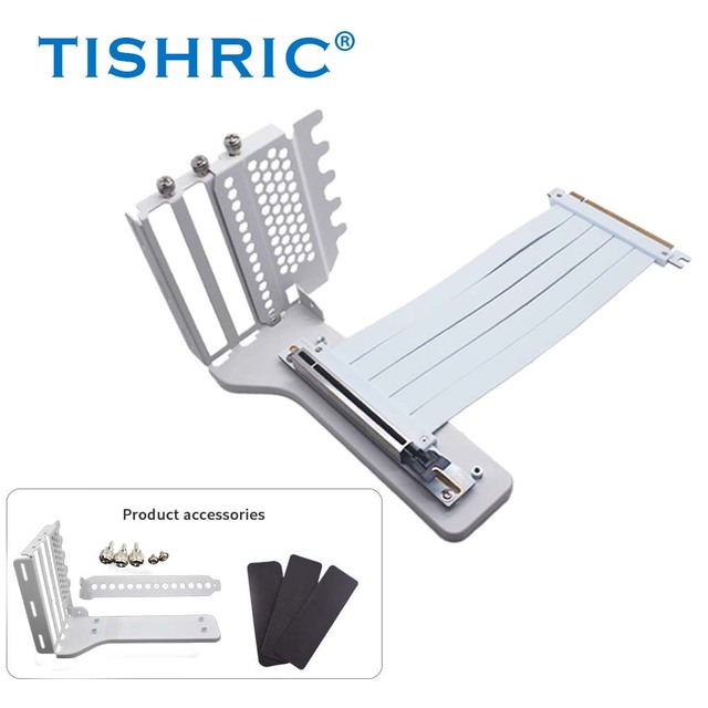 TISHRIC Desktop Aluminum GPU Vertical Mounting Bracket Kit PCIe 4.0/3.0 X16 Riser Cable 200mm