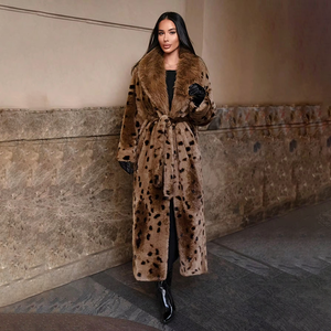 Cappotto Invernale 2025 in Ecopelliccia Leopardata con Collo in Pelliccia di Volpe, Chiusura con Cintura, Tessuto Spesso Traspirante, Lunghezza Extra-Lunga - Product Image 6