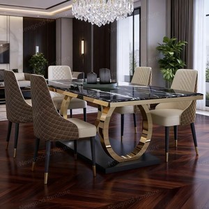 Ý thiết kế sang trọng bàn ăn và ghế hiện đại hình bầu dục dài thép đồ nội thất nhà cho phòng ăn 6 chỗ lắp ráp yêu cầu - Product Image 5