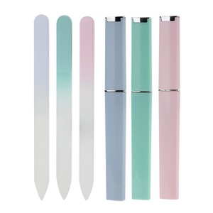 Hot Selling Custom logo Double-sided Crystal Glass Nail File With Plastic Case Colorful Manicure Polishing Tool