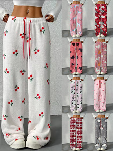 Pijamas de Franela para <span class=keywords><strong>Mujer</strong></span>, Estilo Holgado con Cordón Ajustable en la Cintura, Estilo Europeo y Americano, Otoño <span class=keywords><strong>Invierno</strong></span> 2025, Pantalones Cálidos - Product Image 3