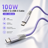 Câble USB C à embout métallique 1,2 m, 100 W 5 A, charge rapide PD, Type C vers Type C, USB 2.0, cordon de données tressé en nylon, OEM ODM, logo personnalisé