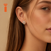 Boucles d'oreilles clous en moissanite, boucles d'oreilles en argent sterling 925 plaqué or 14 carats, motif trèfle à quatre feuilles ajouré, logo personnalisé, boucles d'oreilles clous pour femme
