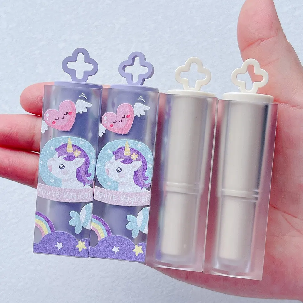 JIE MEI Stock New Design Square D12.1MM White Purple Empty Lipstick Tube Container Wholesale Frosted Lip Balm Packaging No Logo