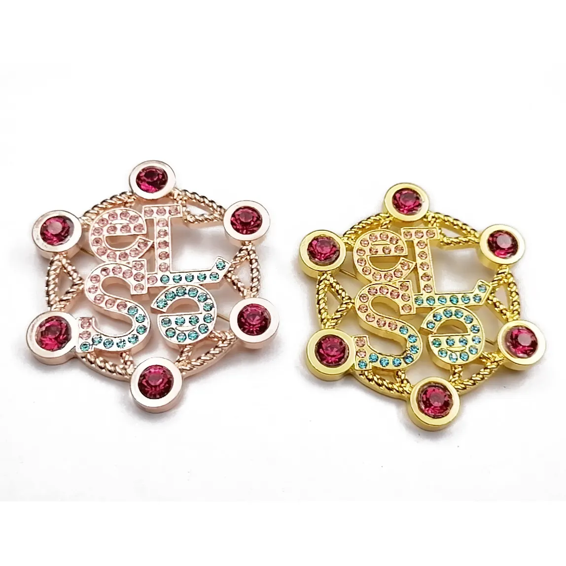 Gorgeous Colorful Diamonds Inserted Women Brooch Rose red and Emerald Stones Zinc Alloy Custom Design Brooch Pin