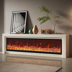 Support TV moderne en bois massif MDF blanc minimaliste avec foyer électrique pour téléviseur de 65 pouces - Product Image 4
