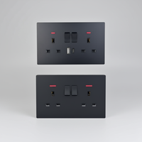 Venta Directa de Fábrica de Interruptores de Pared, Enchufe de Pared Británico Simple y Doble de 13A con USB Tipo-C e Indicador Luminoso, Color Negro Mate