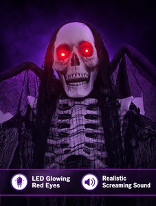 Decorazione <span class=keywords><strong>Scheletro</strong></span> Alato di <span class=keywords><strong>Halloween</strong></span> 200cm, Grim Reaper con Occhi LED Luminosi e Suono, per Esterni e Interni, Oggetto Scenico per Giardino e Feste in Veranda - Product Image 6