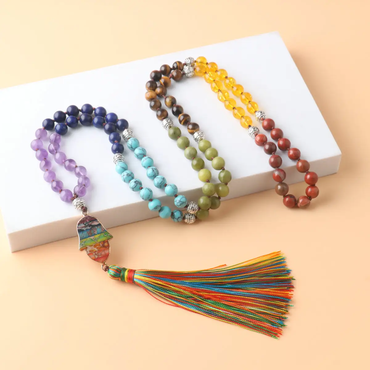 108 Mala preghiera perline guarigione Mala collana 7 Chakra Palm nappa collana pietra naturale meditazione protezione spirituale collana