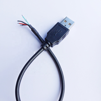 Kabel USB A Male dengan Selubung PVC, Ujung Terbuka, 4 Inti, Kabel Timah untuk Daya dan Data