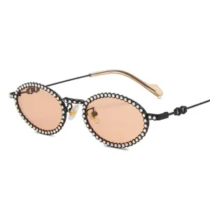 New diamond-filled Glasses small elliptical frame sunglasses for fashionable women lady set auger sunglasses