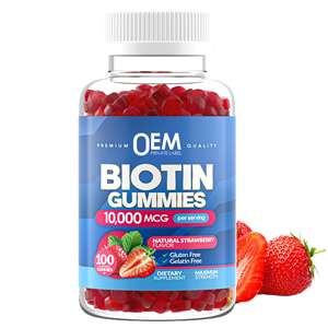 Gomitas de Biotina OEM 10,000mcg para Mujeres y Hombres, Biotina para el Crecimiento del Cabello, Piel y Uñas, Sabor a Fresa Vegano, Gomitas de Biotina y Colágeno - Product Image 1