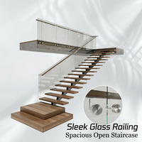 Escalier flottant à monopoutre en bois de hêtre avec marches en verre trempé, couleur personnalisée, faible MOQ fabricant