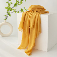 Écharpe en soie rétro en lin de coton transfrontalier pour femmes Design Simple couleur unie printemps automne crème solaire châle chaud japonais coréen