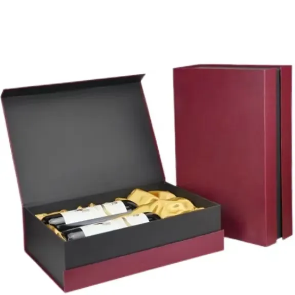 1 or 2 bottle Party beverage packaging Magnetic box Folding Cardboard Wine boxes with Dividers