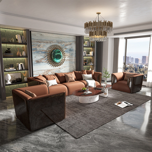 Juego de Muebles Italianos de 3 Plazas para Sala de Estar, Sofá de Cuero Moderno de Diseño, Cuero Nappa Genuino, Lujo Italiano RC-SF-03-CLIFT - Product Image 3