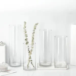 Vaso de flores para decoração, de alta qualidade, transparente, criativo, acessórios de decoração, tabletop, hidropônico, reto, cilindro, de vidro, para plantas