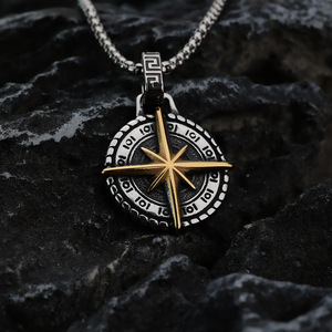 Stainless Steel Men's Pendant Six Pointed Star <b>Compass</b> Necklace For Fashion Jewelry Gift - Product Image 2