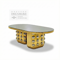 Table de salle à manger extérieure contemporaine en acier inoxydable doré, verre trempé durable, mobilier d'hôtel, événements, banquets