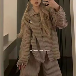 Pijamas de <span class=keywords><strong>Mujer</strong></span> de Manga Larga y Pantalones Largos para Otoño e <span class=keywords><strong>Invierno</strong></span>, Conjunto de 2 Piezas, Cómodo, Informal, con Estampado de Lazo, Ropa para el Hogar, Directo de Fábrica - Product Image 5