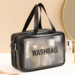 Double Layer Wet Dry Separation <b>Toiletry</b> Bag PU Waterproof Cosmetic <b>Storage</b> Travel Bag With Clear Window For Trip Use - Product Image 2