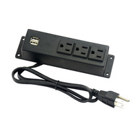 Multiprise murale à fixer sur le bord d'un bureau, trois prises CA avec deux ports USB-A 5V, installation par vis, pour la maison, le bureau ou l'établi