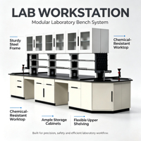 Mesa de Laboratorio con Diseño Moderno, Encimera Anti-químicos con Grifo y Estante para Reactivos, Mueble de Laboratorio