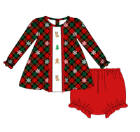 Ensemble de Noël pour bébé fille Puresun, haut à carreaux rouge et vert avec flocon de neige, bloomers, 2 pièces, tenues de fête pour bébés