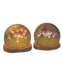Op maat gemaakte IP65 LED-licht glazen koepel huwelijksdecoraties Moederdag Valentijnsdag cadeau DIY kunstmatige tulpen nachtlampjes batterij