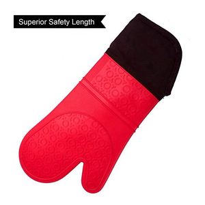 Custom Microwave Heat Resistant Extra <b>Long</b> Professional Silicone Cotton Kitchen Oven Mitts <b>Gloves</b> - Product Image 2