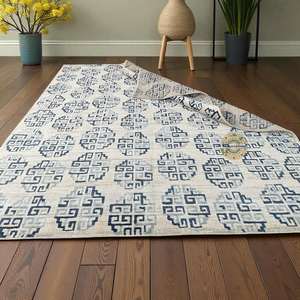 Nouveau tapis d'intérieur en laine noué à la main de style géométrique moderne bleu pour chambre à coucher, salon, salle à manger et bureau - Product Image 2