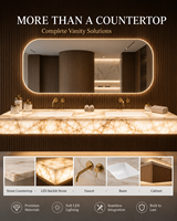 Comptoir de salle de bain en onyx blanc translucide rétroéclairé, en marbre italien de luxe, avec vasque intégrée