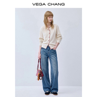 VEGA CHANG Jean ample taille haute bleu délavé pour femme, en denim vintage délavé, coupe décontractée, longueur au sol