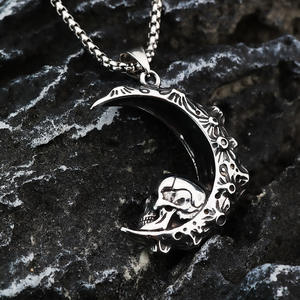 Collar con Colgante de Calavera y Luna de Acero Inoxidable para Hombre, Diseño Geométrico Asimétrico, Joyería de Moda - Product Image 1