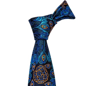 <span class=keywords><strong>Cravate</strong></span> en <span class=keywords><strong>soie</strong></span> jacquard tissée exquise <span class=keywords><strong>bleu</strong></span> <span class=keywords><strong>marine</strong></span> pour homme, ensemble de cravates florales avec logo personnalisé pour affaires, mariage et fête - Product Image 2