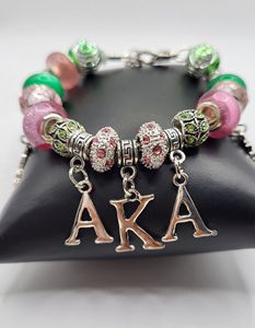Pink Green Alpha Kapp Alpha Black Divine Nine Fraternity Silver Sorority Charms Pulsera Bling Floral Cherished Charm Pulseras - Product Image 3