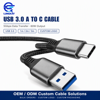 Câble USB 3.0 Type A vers USB C LUNG KAY, transfert de données 5 Gbps, charge rapide 60 W, câbles USB A vers Type C tressés en nylon, 1 m, 2 m, 3 m
