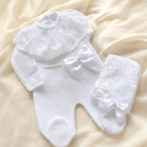 Conjunto <span class=keywords><strong>de</strong></span> Ropa <span class=keywords><strong>de</strong></span> Bautizo para Bebé Niña, Marca Kaiyue, <span class=keywords><strong>de</strong></span> Algodón, Tejido, con Gorro <span class=keywords><strong>de</strong></span> Encaje, Lazo <span class=keywords><strong>de</strong></span> Perlas, Estilo Formal y Elegante - Product Image 4