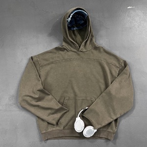 High Quality 430G Washed Zipper-Up Hoodie with Front Back Patchwork 3D Embroidery <b>Print</b> 100% Cotton Loose Fit for Men Women - Product Image 4