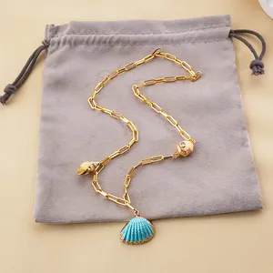 Colar de pingente em forma de concha banhado a ouro 18K, conjunto de joias para mulheres, colar de pérolas multicamadas