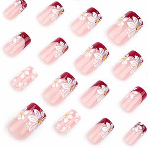 <span class=keywords><strong>Uñas</strong></span> Acrílicas de Lujo al por Mayor, Estilo Francés, Flor Roja, Simples, Cortas, Cuadradas, 24 Piezas, Hechas a Máquina, Semi-Manuales - Product Image 3