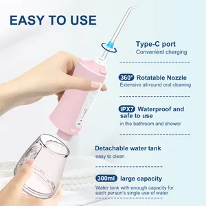 2023 H2ofloss 2000mAh OEM/ODM Water Flosser Type-C Professional Oral Irrigator IPX7 Best Teeth Cleaning Pink