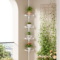 Organisateur de douche d'angle rotatif à 360° pour porte, avec barre de tension - Étagères murales modernes en métal inoxydable réglables à 4 niveaux en plastique