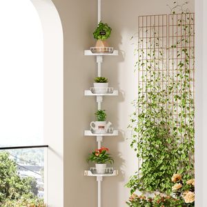 360 °   Organizador <span class=keywords><strong>de</strong></span> Esquina Giratorio para Ducha <span class=keywords><strong>con</strong></span> Barra <span class=keywords><strong>de</strong></span> Tensión - 4 Niveles Ajustables, Barra <span class=keywords><strong>de</strong></span> Metal Resistente a la Oxidación, Estantes <span class=keywords><strong>de</strong></span> <span class=keywords><strong>Plástico</strong></span> <span class=keywords><strong>con</strong></span> Barandilla <span class=keywords><strong>de</strong></span> Seguridad - Product Image 2