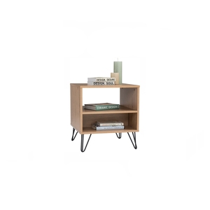 Mesa Auxiliar SAMOS Moderna de Estilo Industrial Minimalista con Tapa de Color Roble y Base de Metal Negro para Espacios Pequeños, Sala de Estar o Mesa de Noche - Product Image 2