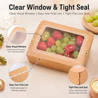 Boîte à emporter en papier kraft écologique jetable avec fenêtre, 500-2100 ml, récipient alimentaire étanche pour gâteaux, sushis, déjeuners