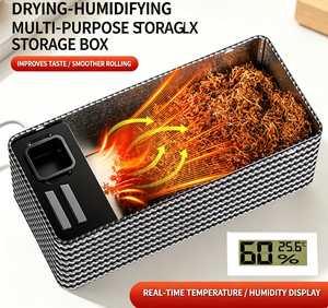 Humidor de Escritorio WOQI Clásico con Acabado en Laca Negra, Madera de Cedro, Caja para Cigarros, Cerradura de Combinación Frontal, Higrómetro, Alimentación USB - Product Image 3