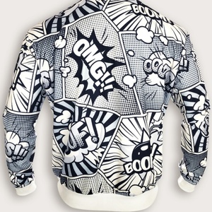 Chaqueta de Béisbol para Hombre, Talla Grande, 100% Poliéster, con Botones, Cuello Alto, Estilo Otoñal, Ecológica, Negra y Blanca con Ribetes - Product Image 5